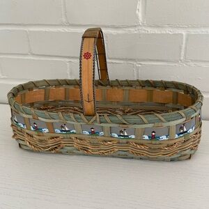 Summer Beach House Handwoven Nautical Accent Basket With Sturdy Reed Handle